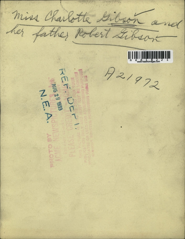 1933 Press Photo Charlotte Gibson & dad Robert Gibson