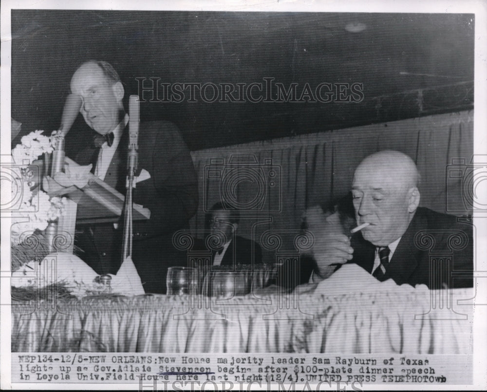 1954 Press Photo Sam Rayburn with Governor Adlaie Stevenson at $100 plate dinner