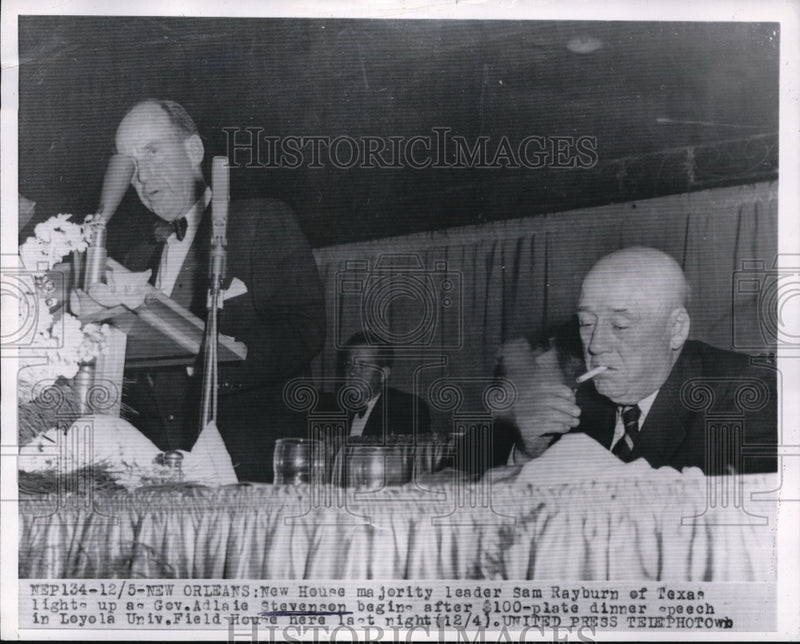 Load image into Gallery viewer, 1954 Press Photo Sam Rayburn with Governor Adlaie Stevenson at $100 plate dinner
