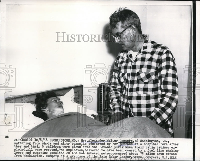 Load image into Gallery viewer, 1956 Press Photo Mrs. Alexander Gompers recovers from boat explosion
