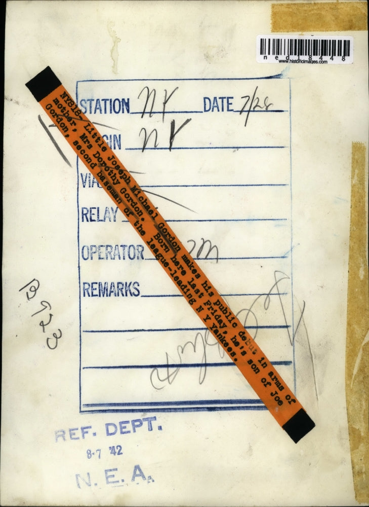 1942 Press Photo Joseph Michael Gordon makes his debut with mother Mrs Dorothy