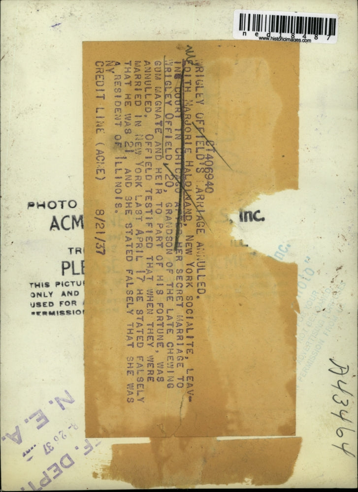 1937 Press Photo Edith M Haldinand NY socialite weds at Chicago courthouse