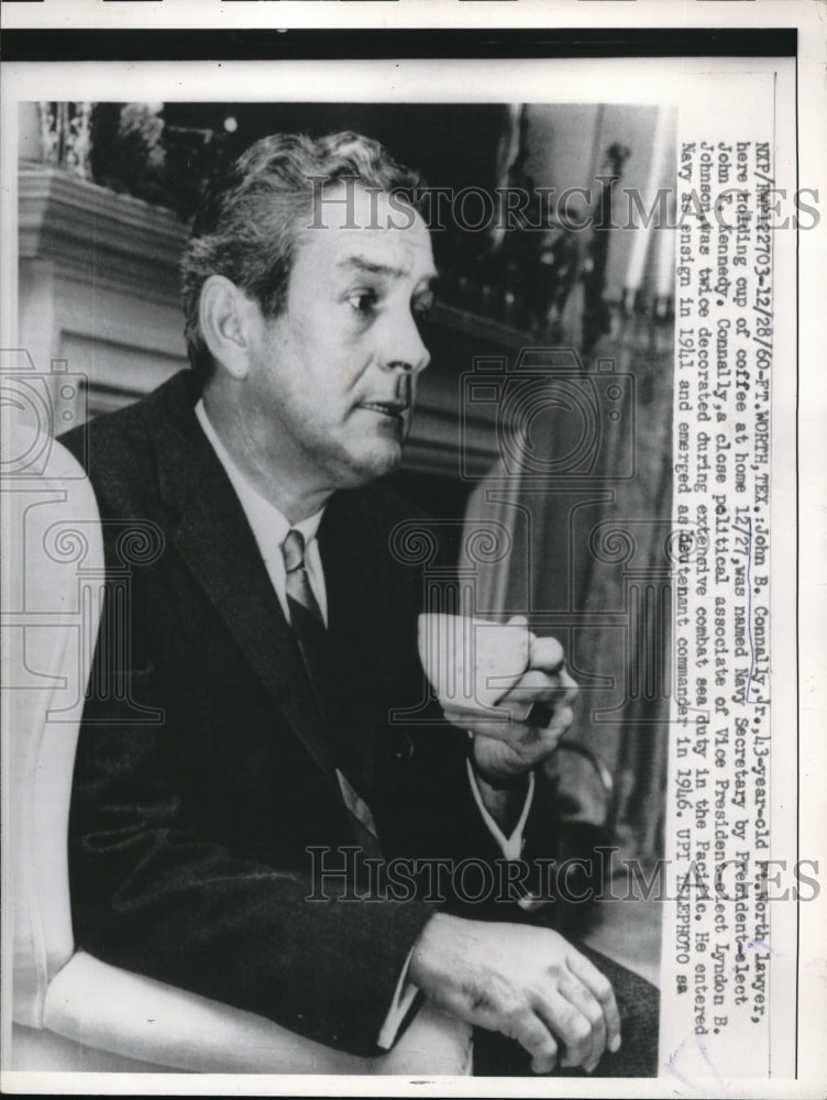 1960 Press Photo Ft Worth Texas John B Connally Jr was named Navy Secretary