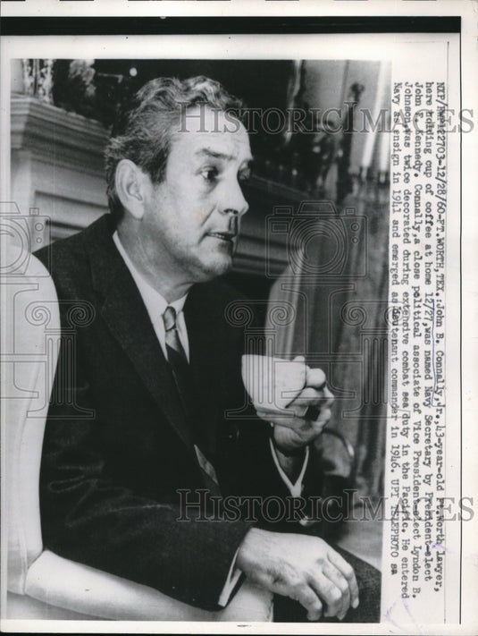 1960 Press Photo Ft Worth Texas John B Connally Jr was named Navy Secretary