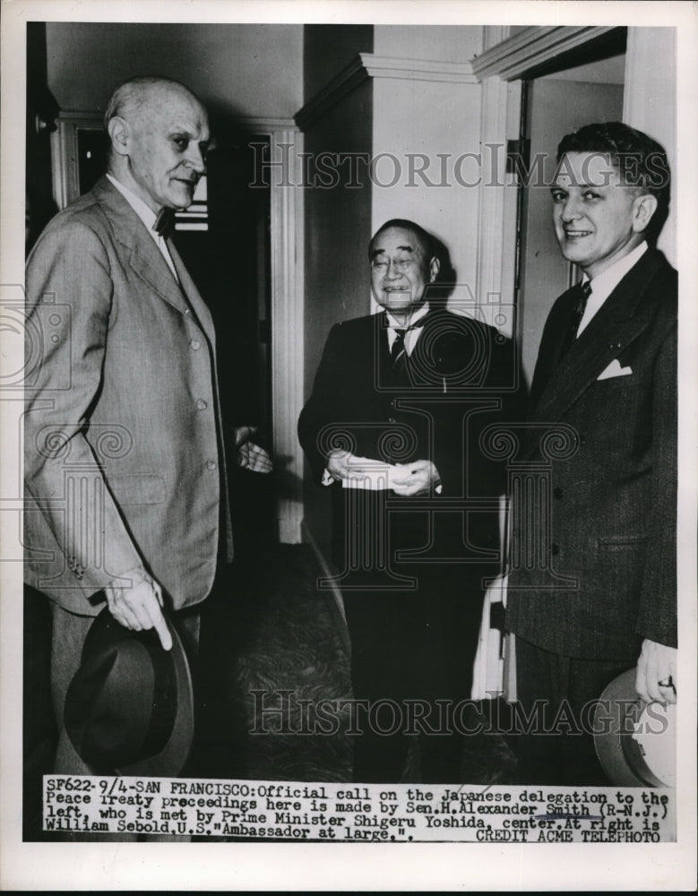 1951 Press Photo San Francisco Official call on Japanese delegation to Peace