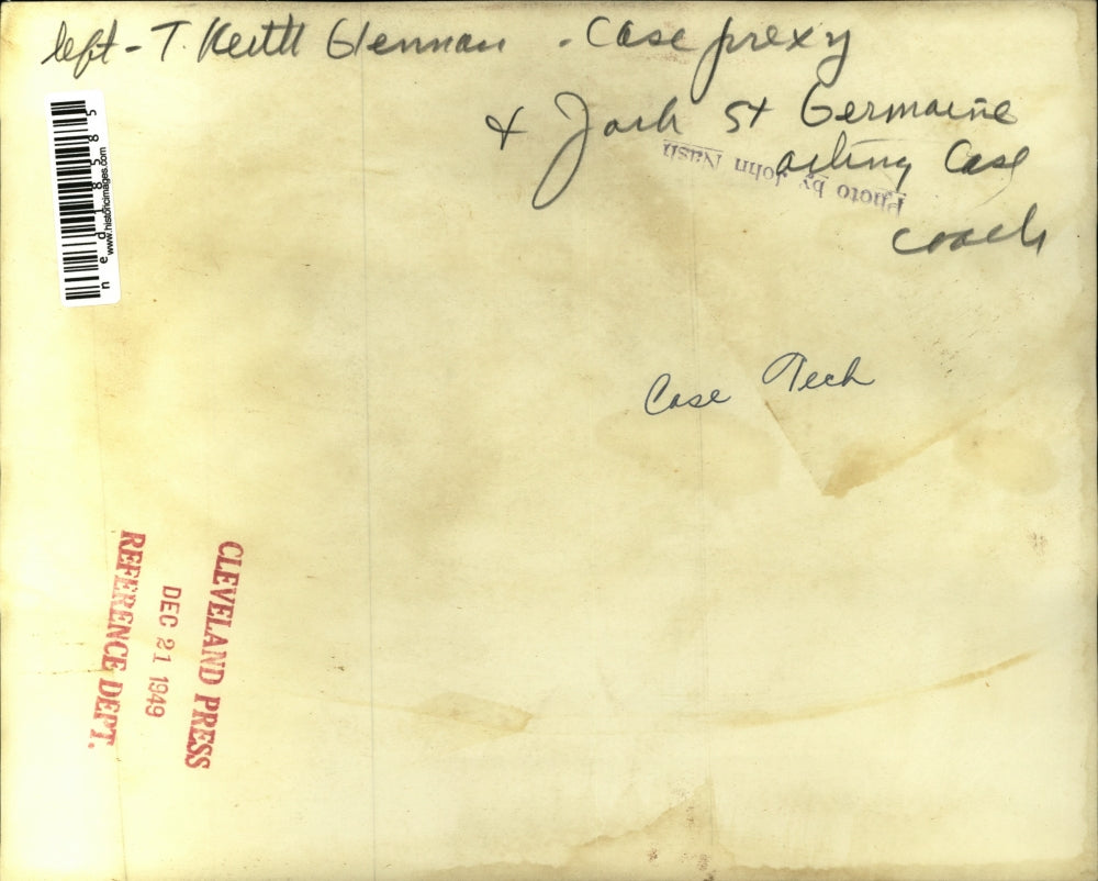 1949 Press Photo Case proxy T Keith Glennan and acting coach Jack St Germaine