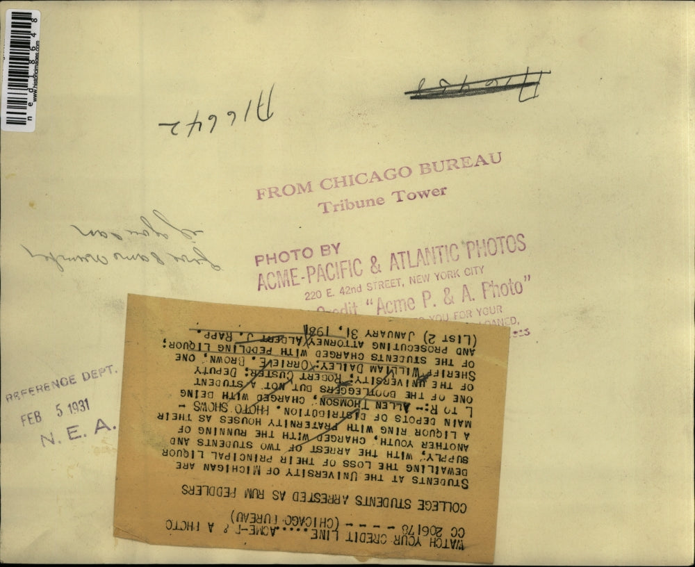 1931 Press Photo College Students Arrested as Rum Peddlers