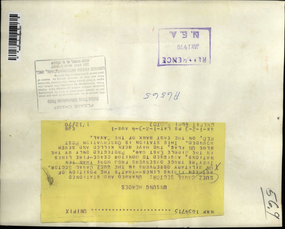 1970 Press Photo Suez Canal sector UN observerers