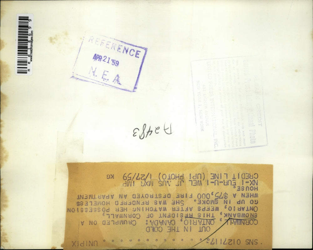 1959 Press Photo Woman Loses House in Fire Cornwall, Ontario