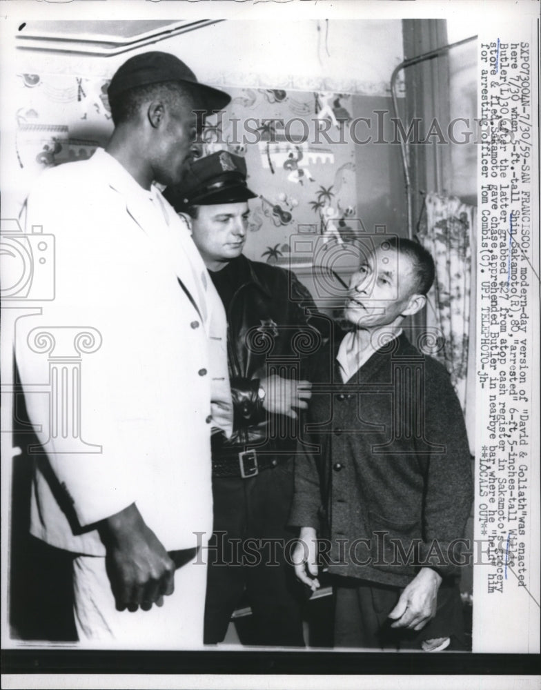 1959 Press Photo San Francisco Shin Sakamoto 5 ft tall &amp; 6ft 5 in Willie Butler