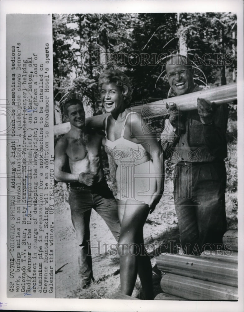 1959 Press Photo Colorado Springs TV star Betty Stevens Bubby Warner skier