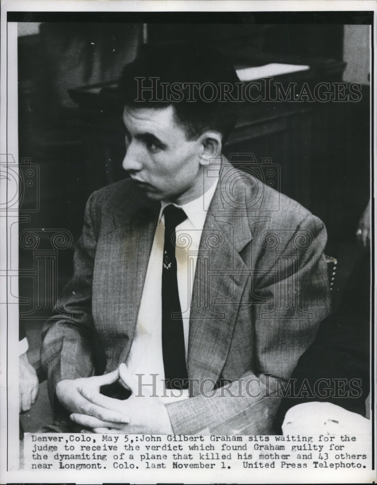 1956 Press Photo Denver Colorado John Gilbert Graham Guilty Verdict Judge Plane
