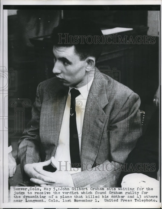 1956 Press Photo Denver Colorado John Gilbert Graham Guilty Verdict Judge Plane