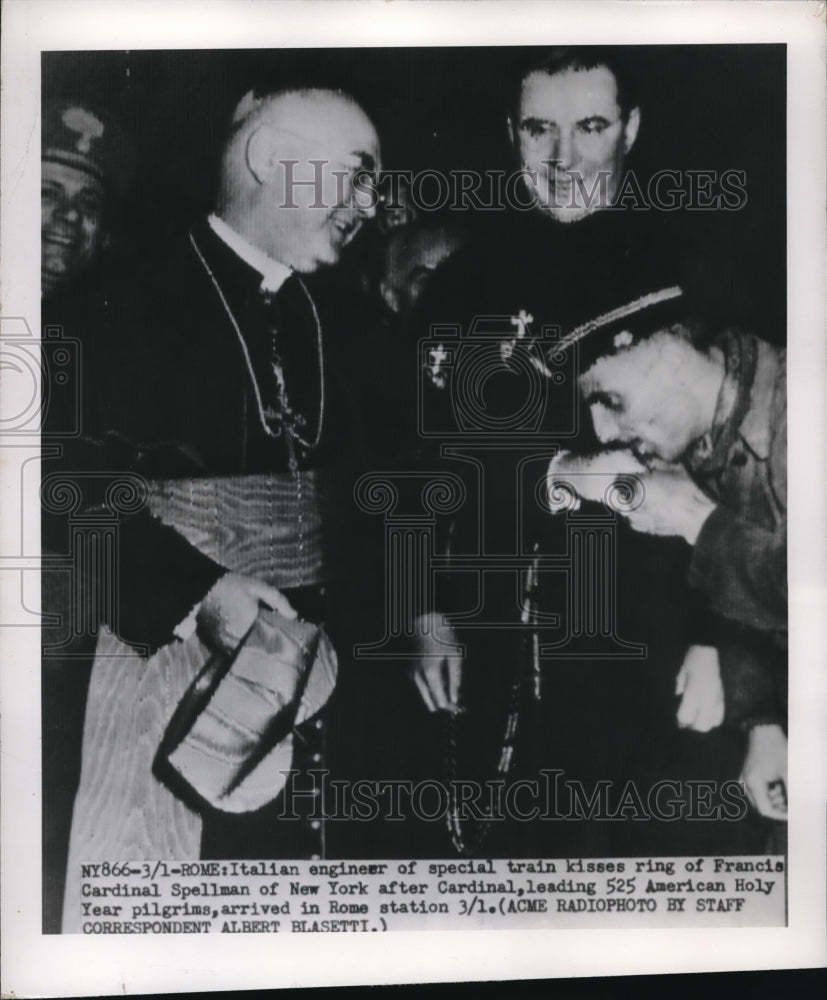1950 Press Photo Italian Engineer Kisses The Ring Of Francis Cardinal Spellman