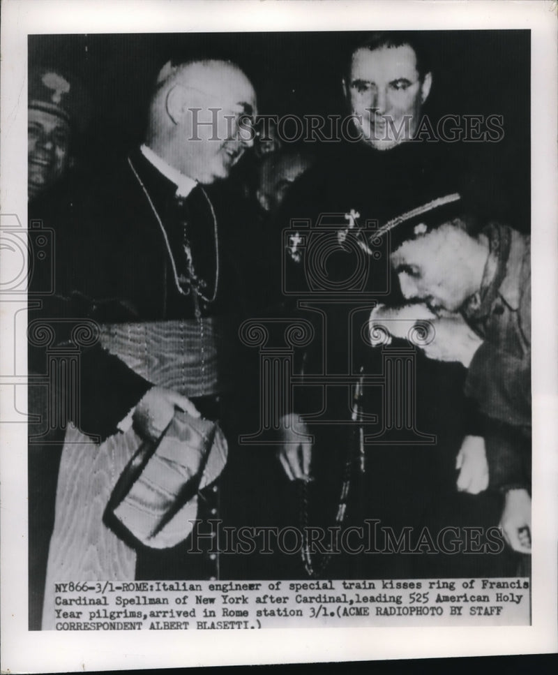 Load image into Gallery viewer, 1950 Press Photo Italian Engineer Kisses The Ring Of Francis Cardinal Spellman
