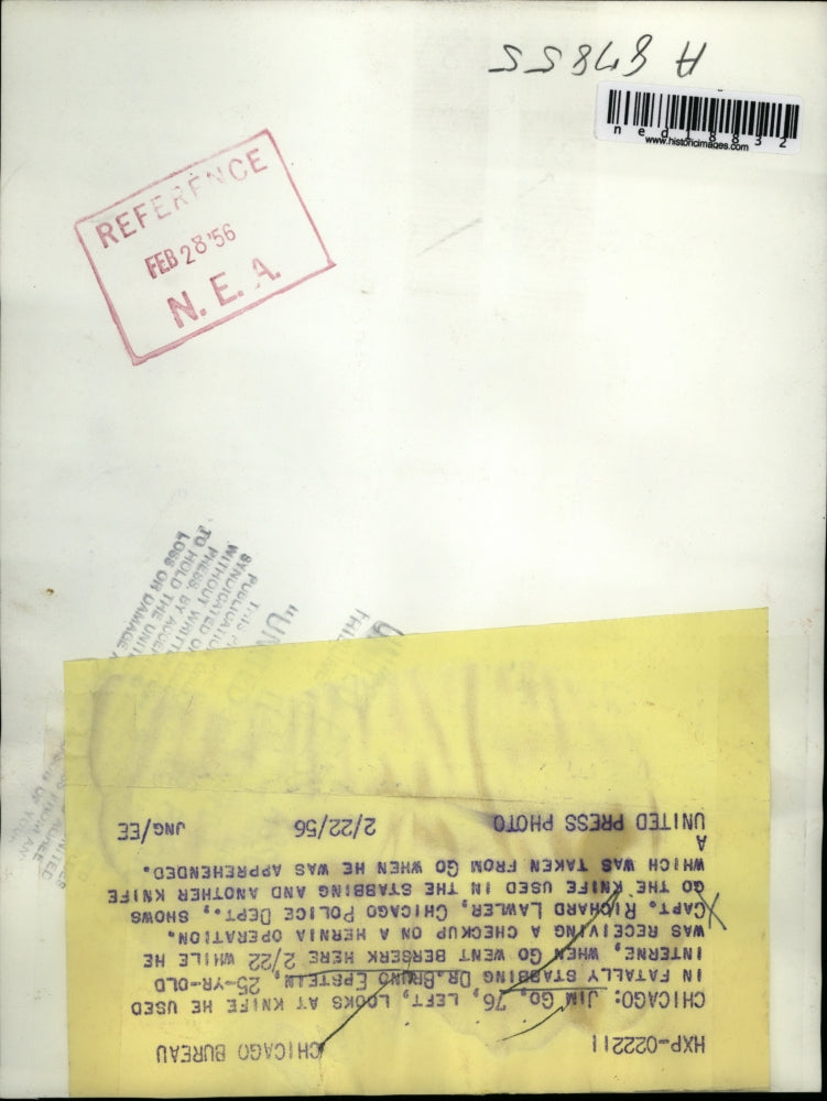 1956 Press Photo Chicago Jim Go & knife he used in stabbing Dr B Epstein