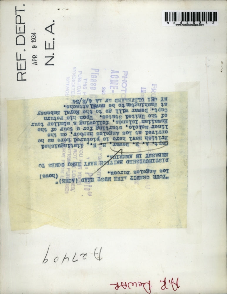 1934 Press Photo Capt. A. R. Dewar comes to embassy in America