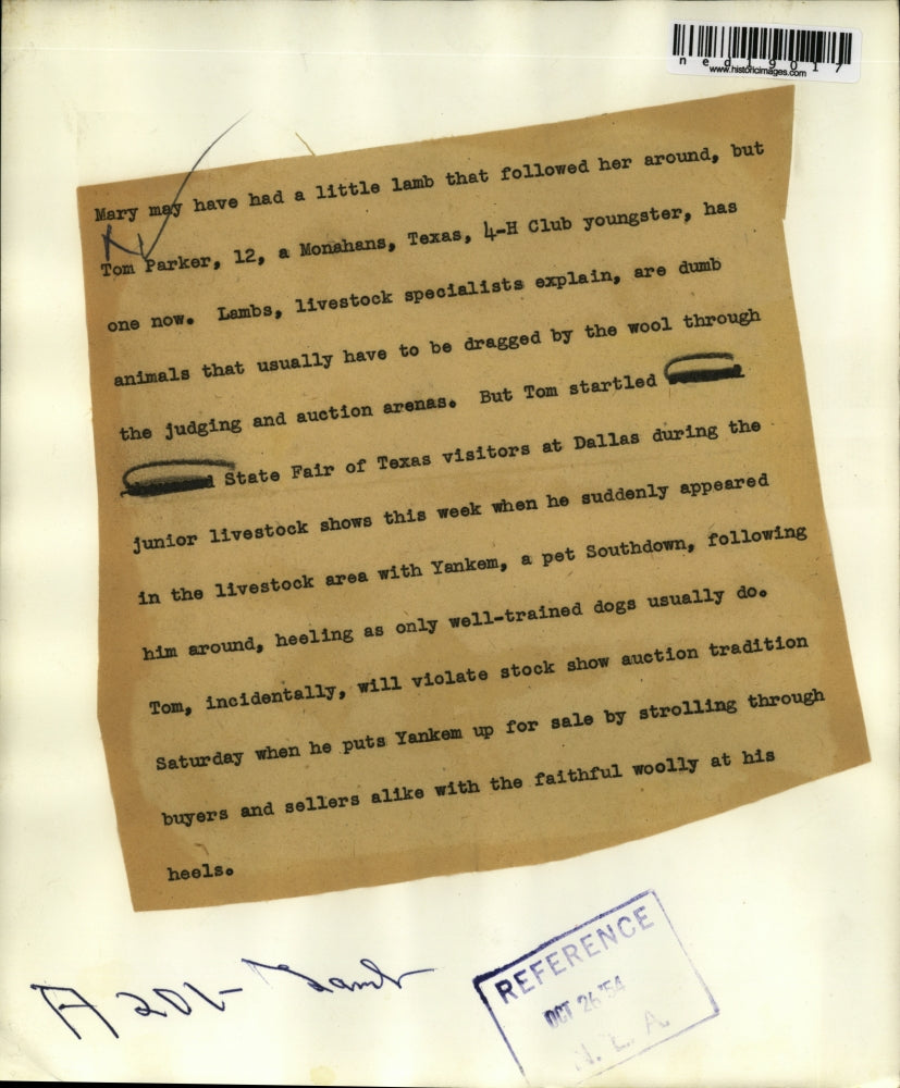 1954 Press Photo Tom Parker Has Trained Pet Lamb Yankem - ned19017