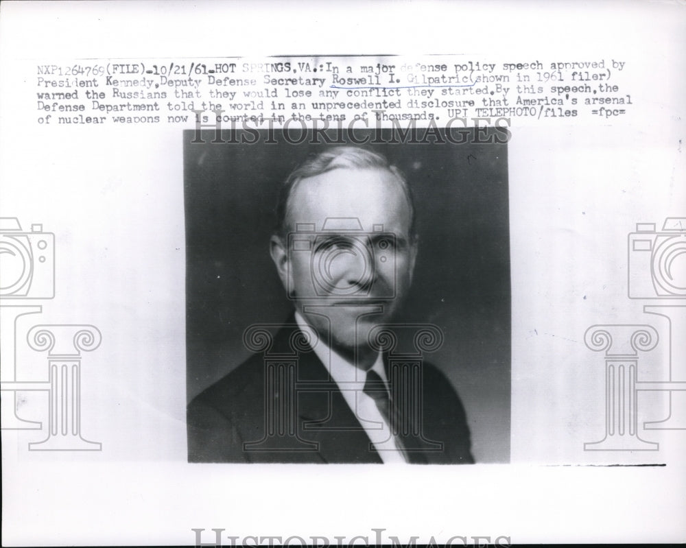 1961 Press Photo Deputy Defense Secretary Roswell I. Gilpatric