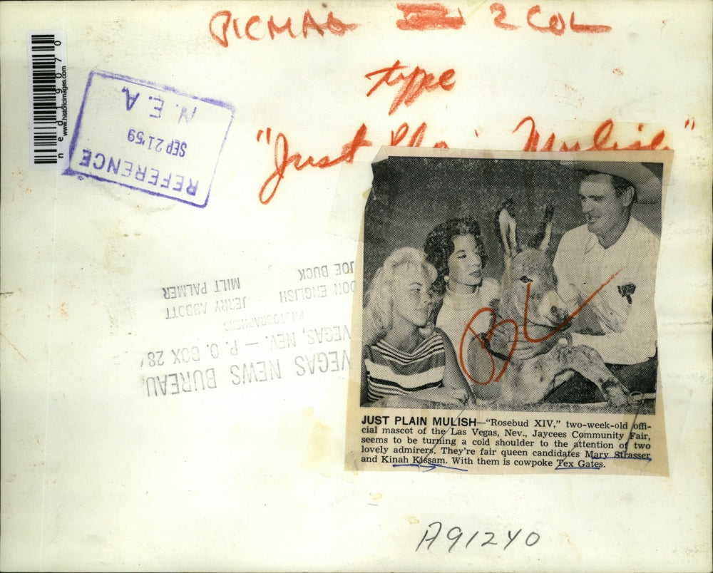 1959 Press Photo Mary Strasser, Kinah Kissam, and Tex Gates