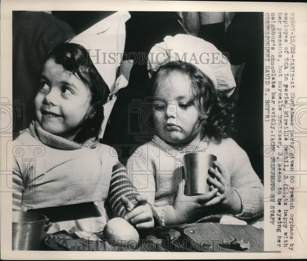 1948 Press Photo Paris At Christmas party given 50 French Orphans by employees