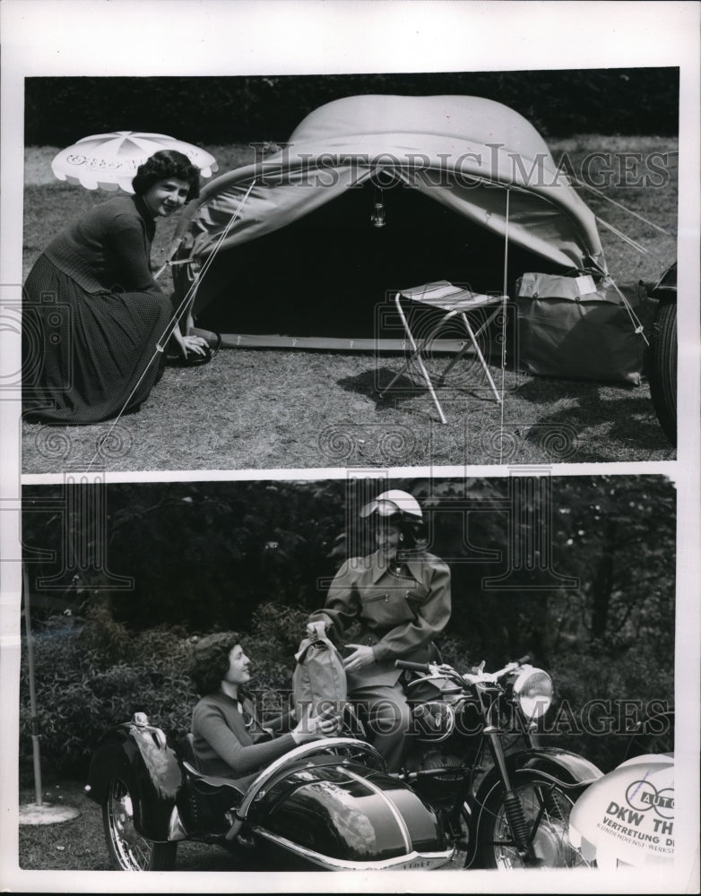 Load image into Gallery viewer, 1954 Press Photo Berlin Germany Pneumatic tents for camping demoed - ned19206
