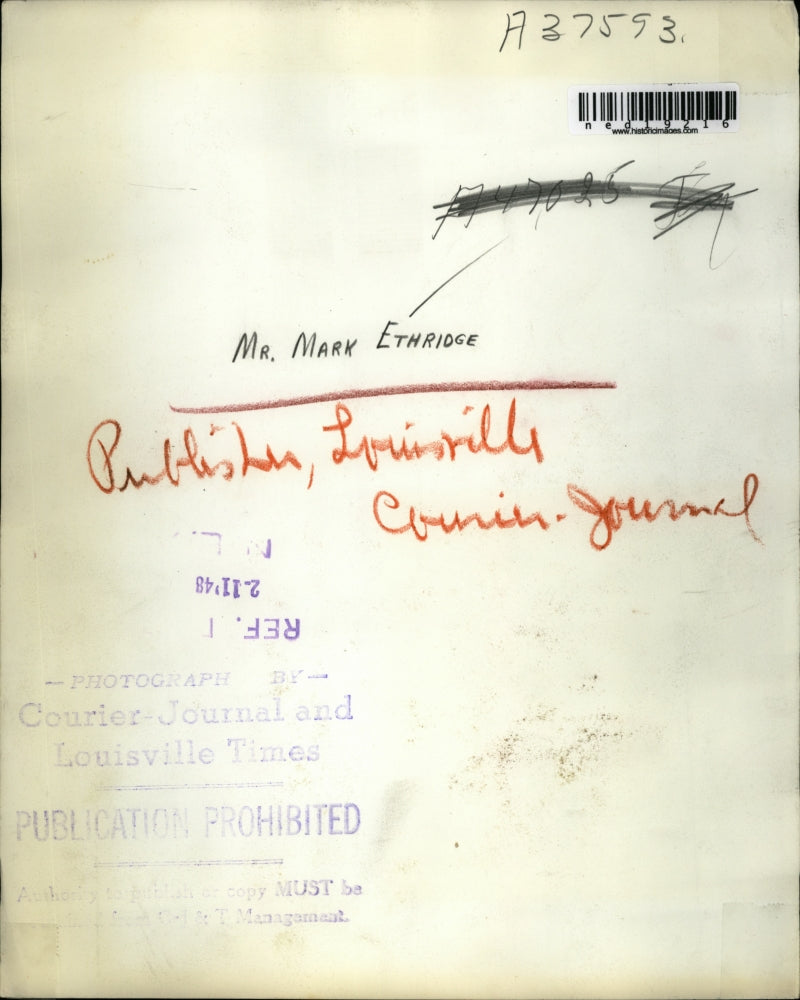 1948 Press Photo Jounalist Mark Ethridge