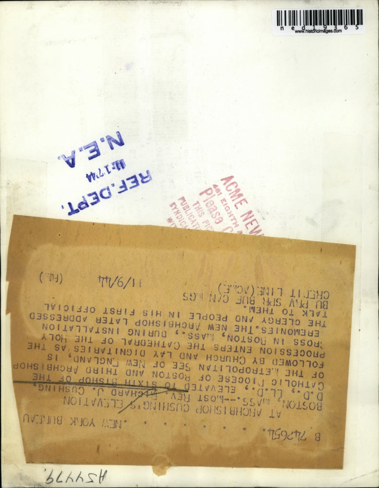 1944 Press Photo Rev. Richard J. Cushing followed by church and lay dignitaries