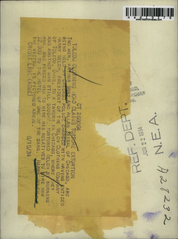 1934 Press Photo Harry Welsh, tortured by two men for $2.000