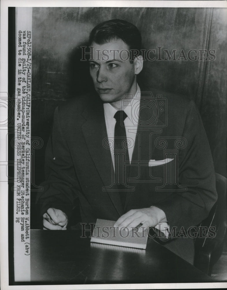 1956 Press Photo Oakland California Burton W. Abbott Murder Stephanie Bryan Die