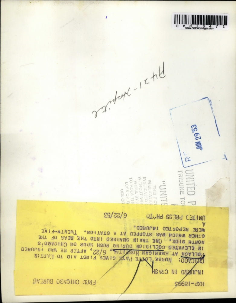 1953 Press Photo Nurse Lotte Pate giving first aid to Martain Pollack