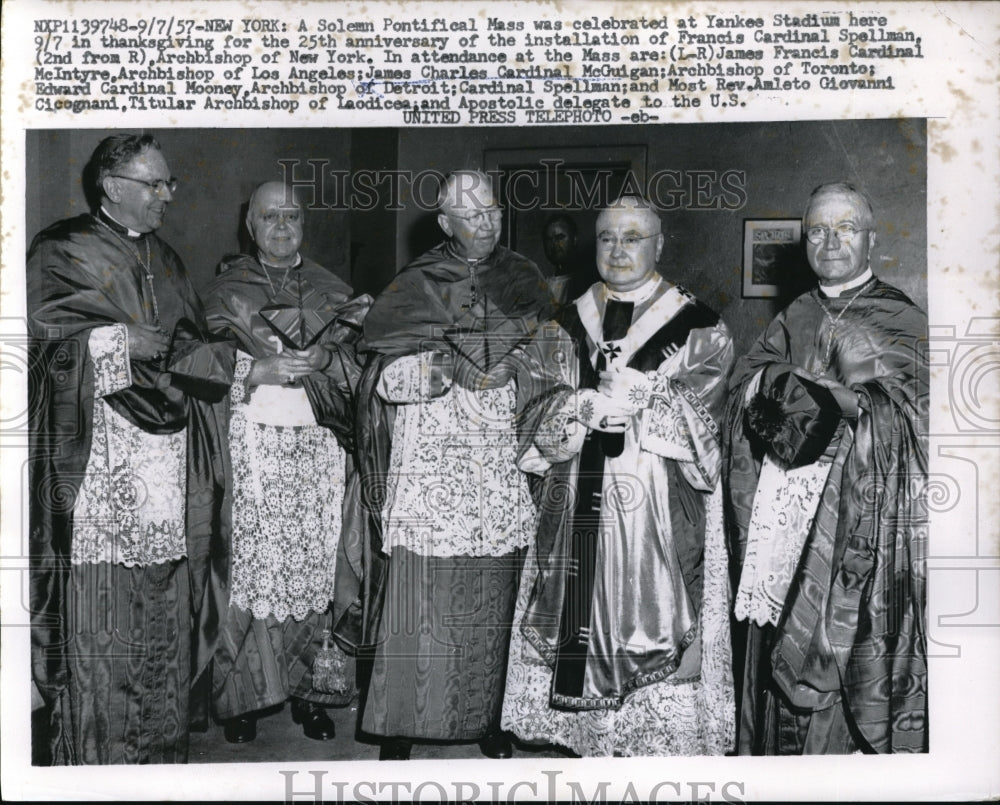 1957 Press Photo Francis Cardinal McIntyre, Charles Cardinal McGuigan