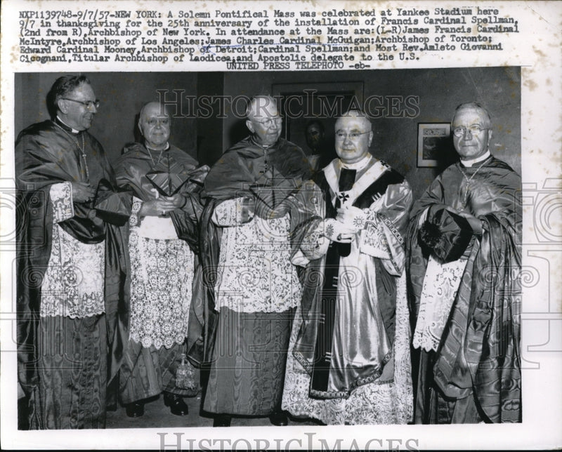 Load image into Gallery viewer, 1957 Press Photo Francis Cardinal McIntyre, Charles Cardinal McGuigan
