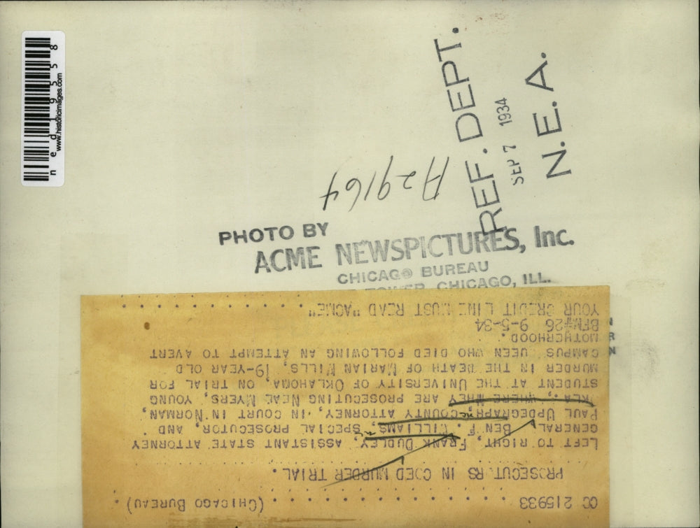 1934 Press Photo Prosecutor in Neal Myers in murder in the death of Marian Wills