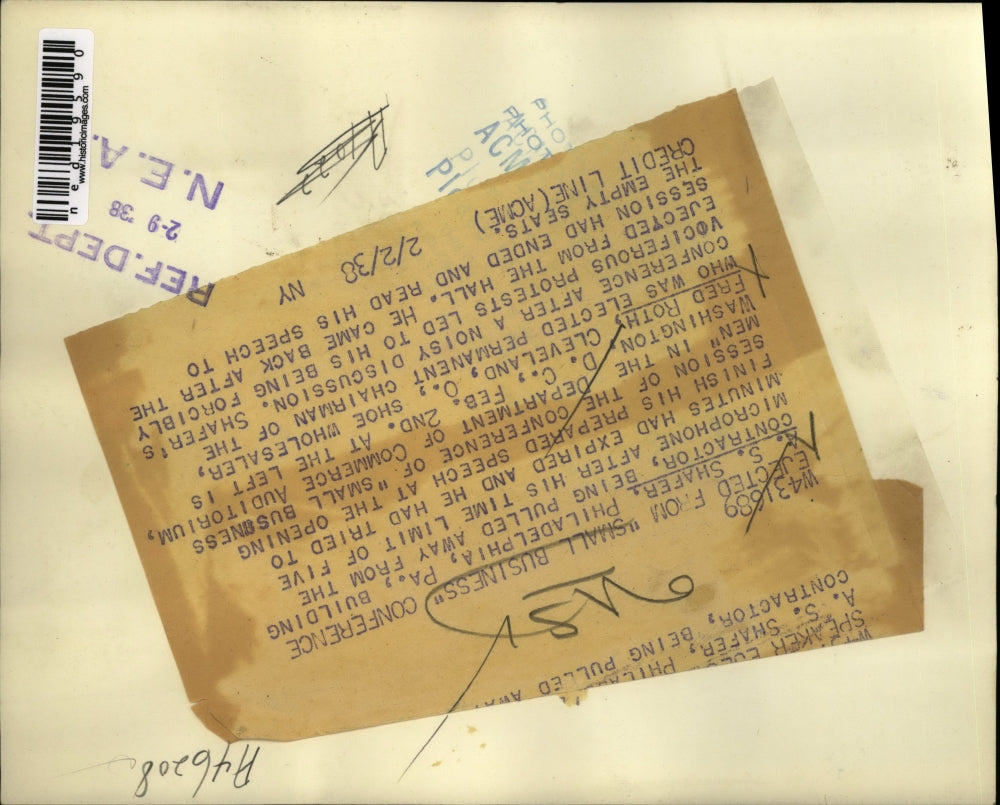 1938 Press Photo A. S. Shafer being pulled from the microphone after his time.