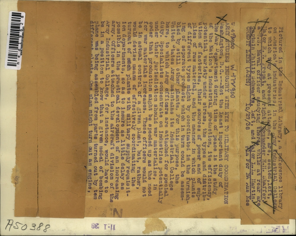 1938 Press Photo Army Students Studying in Industrial Library