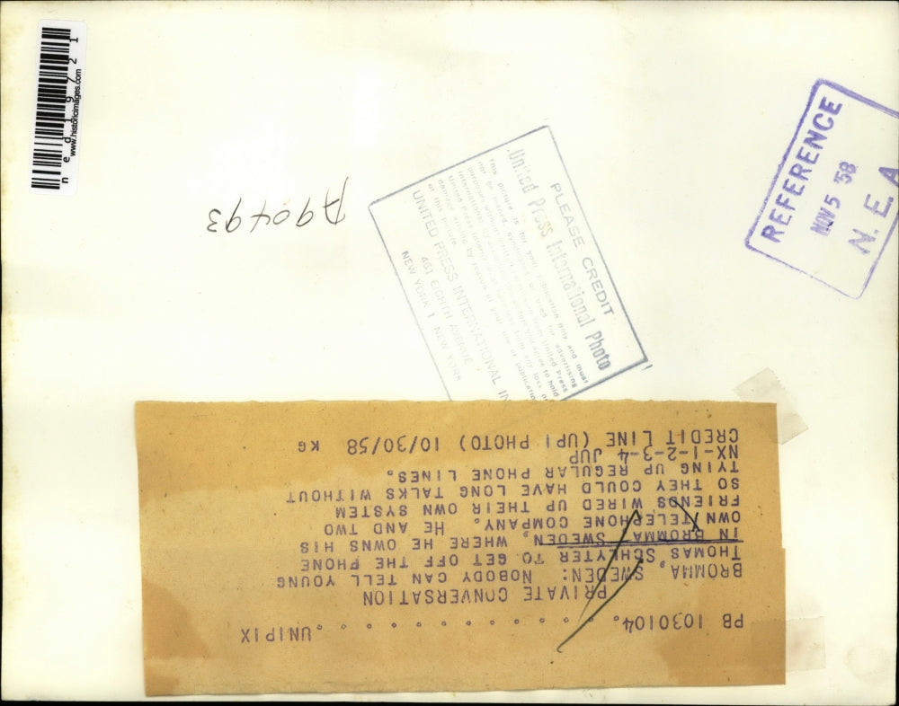 1958 Press Photo Thomas Schlyter with personal telephoto line in Bromia, Sweden