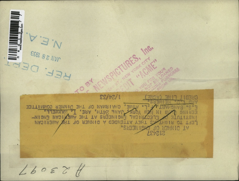 1933 Press Photo Dinner for Engineers