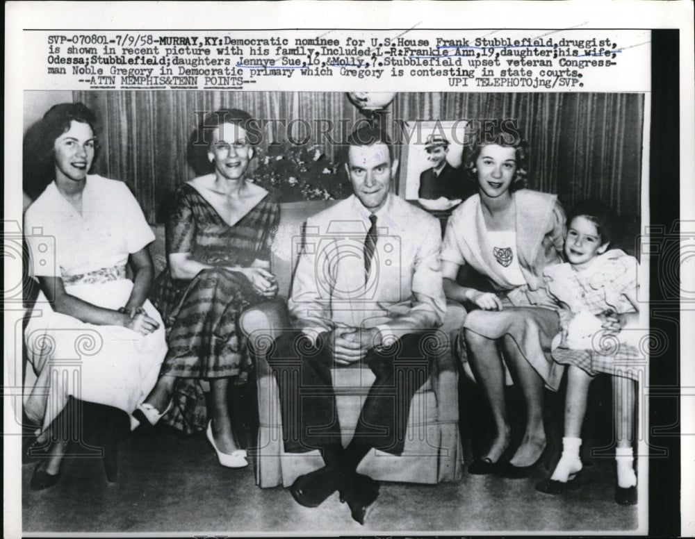 1958 Press Photo Democratic Nominee Frank Stubblefield Shown With Family