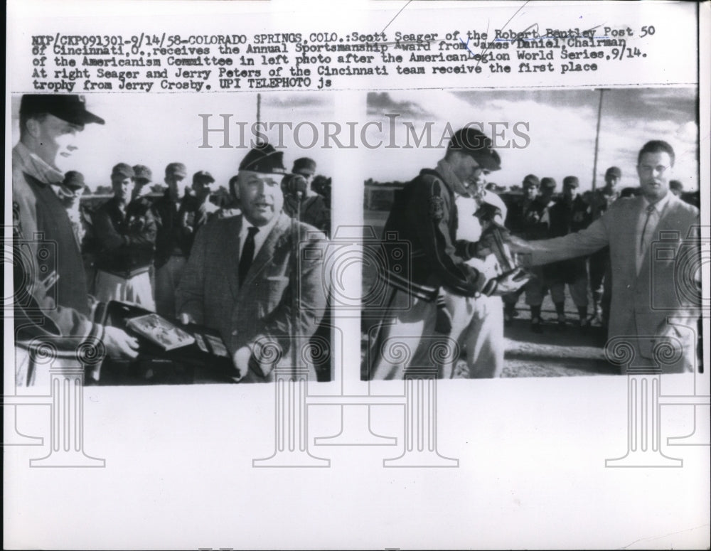 1958 Press Photo Scott Saegar Receives Annual Sportsmanship Award