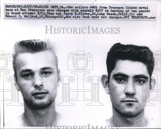 1958 Press Photo Jerry B. Silvey and Edward C. Wallack charged with assault- Historic Images