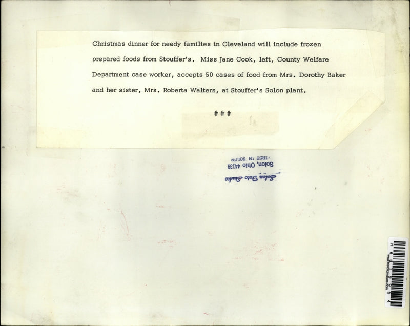 Load image into Gallery viewer, Press Photo Christmas Dinner Cleveland Stouffer's Jane Cook, County Welfare
