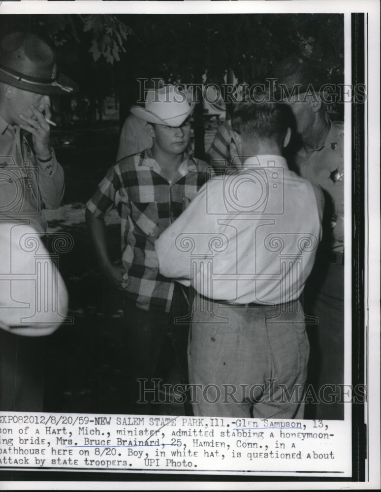 Load image into Gallery viewer, 1959 Press Photo Glen Sampson Son Of Minister Admits To Stabbing Honeymooner
