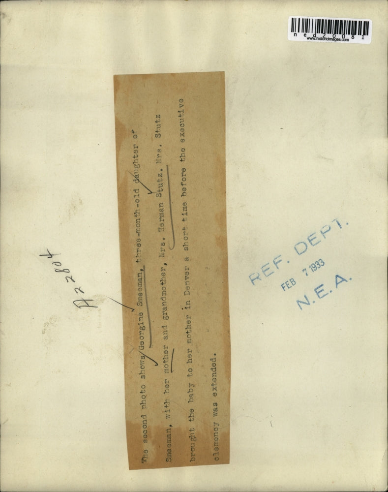 1933 Press Photo Georgine Smeeman Herman Stutz Denver Baby Clemency