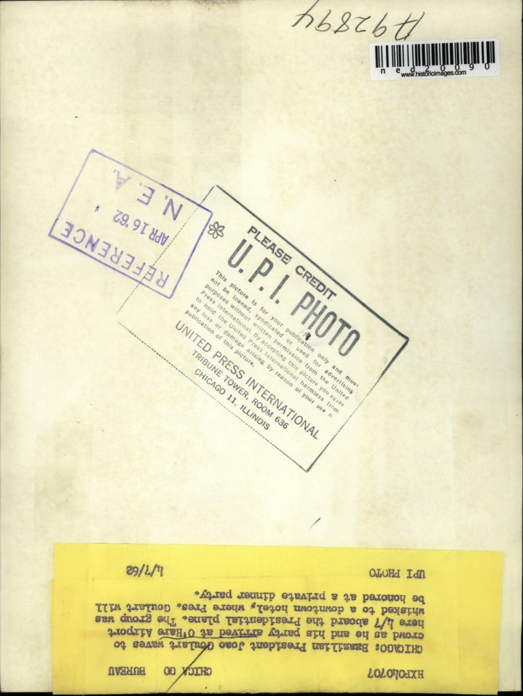 1962 Press Photo Chicago Brazilian Joao Goulart O'Hare Airport President