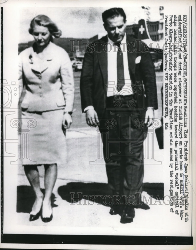 Load image into Gallery viewer, 1961 Press Photo Zurich Switzerland Brazilian Joao Goulart Airport Porto Alegre
