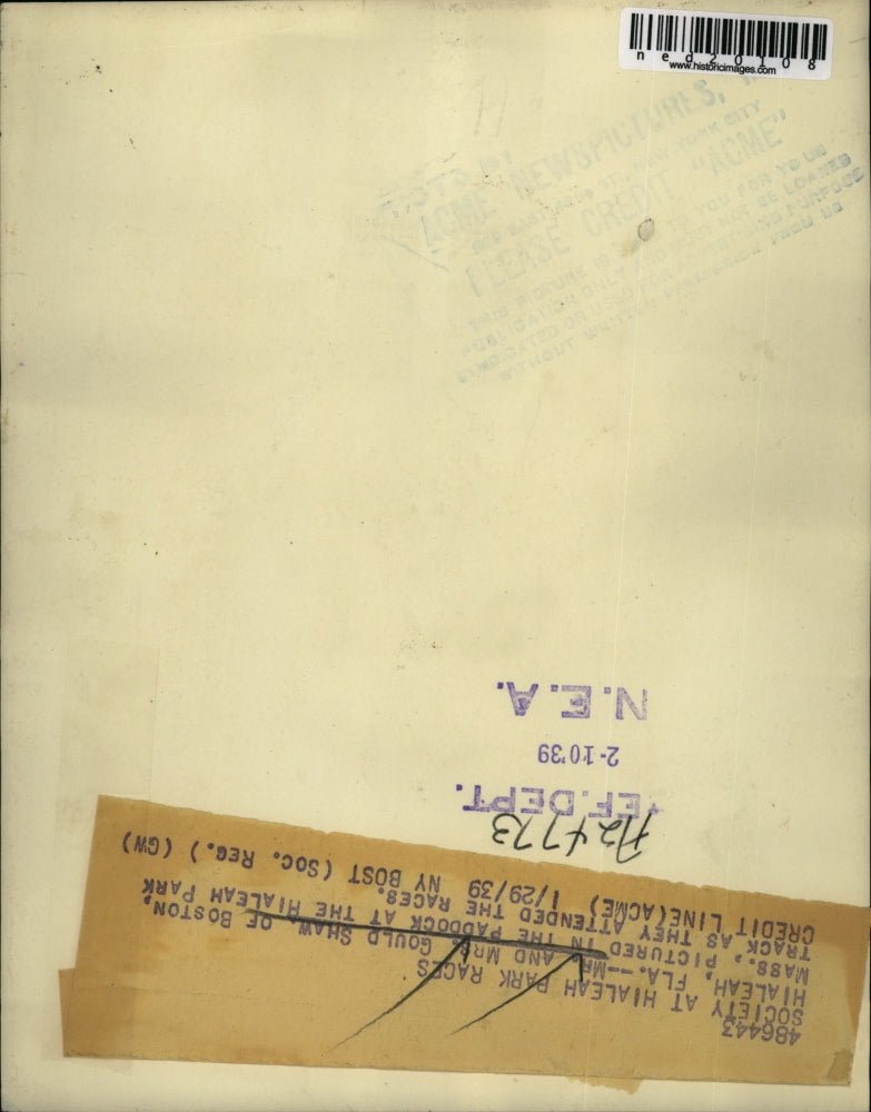 1939 Press Photo Mr. and Mrs. Gould Shaw at the Hialeah Park