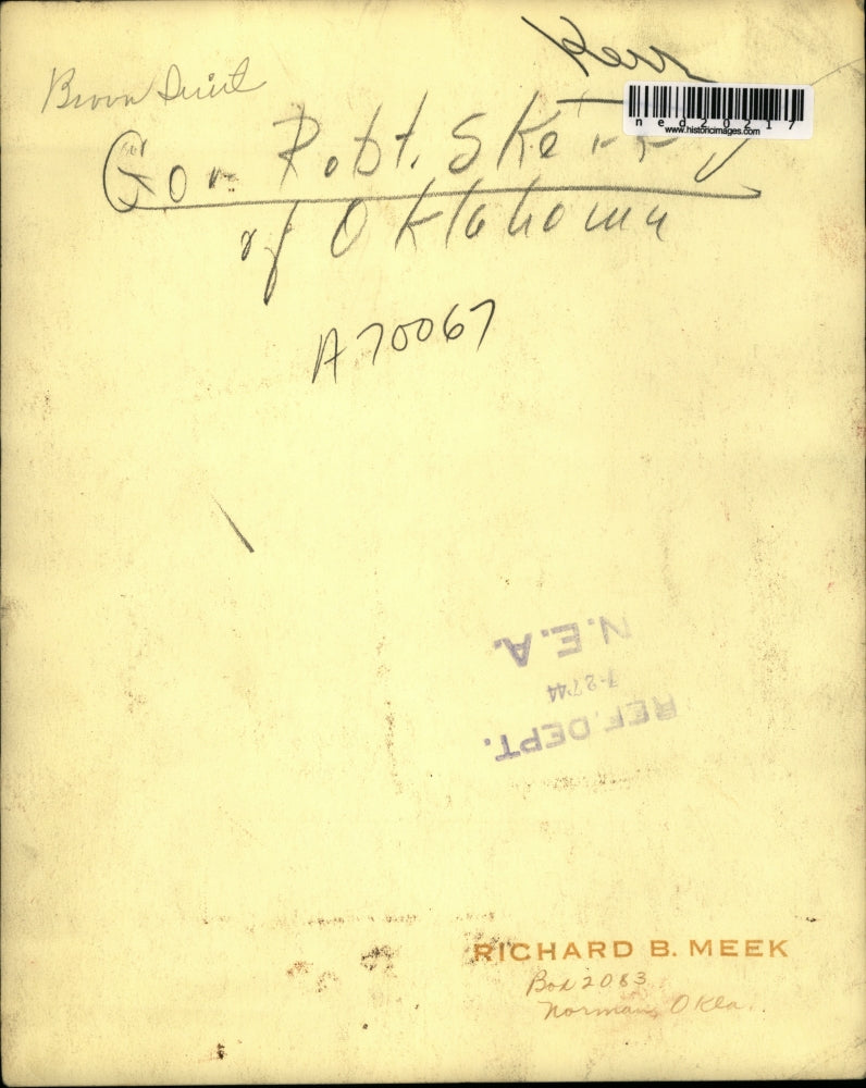 1944 Press Photo Richard B. Meek Governor Of Oklahoma