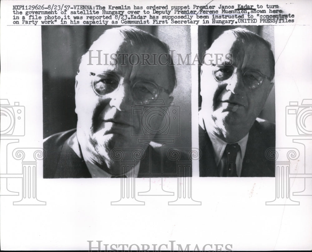 1957 Press Photo Deputy Premier Ferenc Muennich