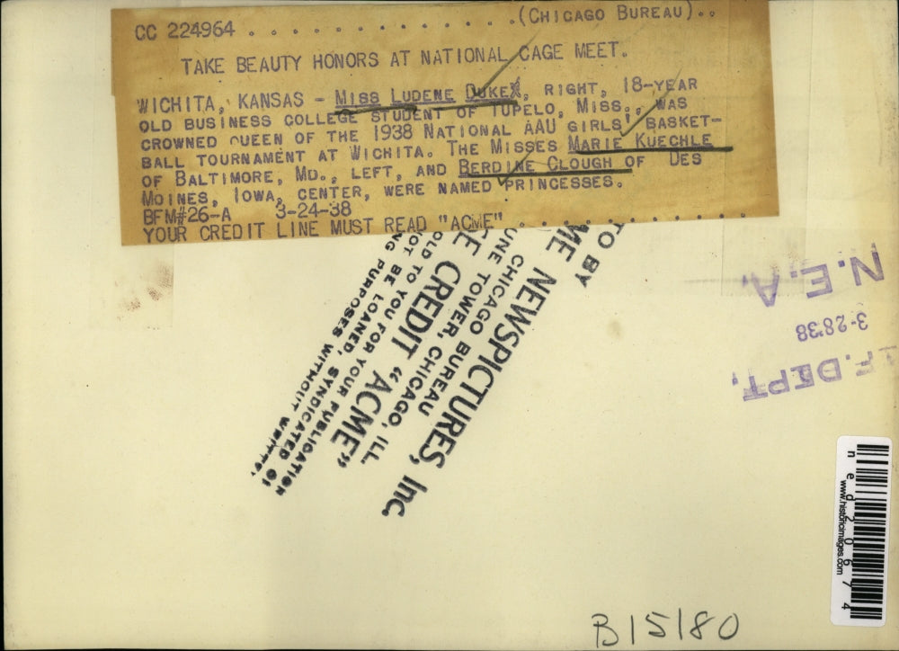 1938 Press Photo Wichita Kansas Ludene Duke Tupelo Mississippi Basketball